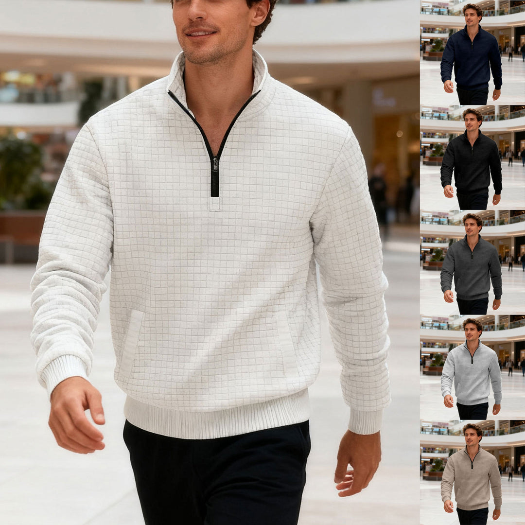 Herren nan gesteppter Halbzip-Sweater mit quadratischer Waffelstruktur und Kängurutasche EB