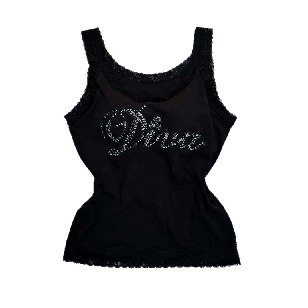 Damen Designer-Top mit Spitzenakzenten und glitzerndem Druck EB