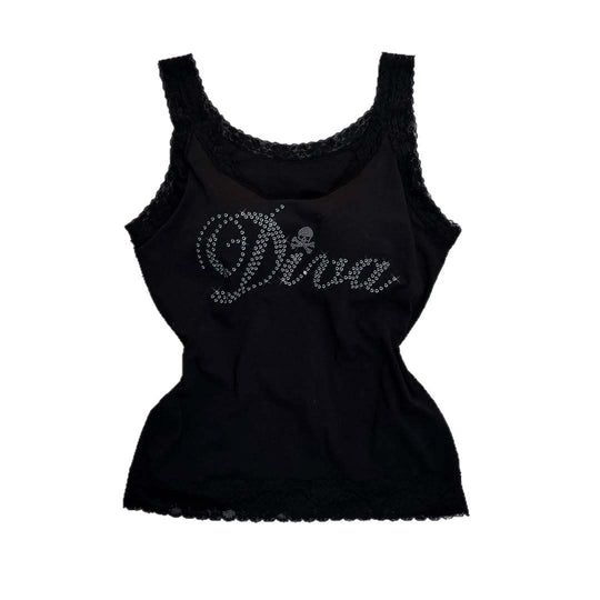 Damen Designer-Top mit Spitzenakzenten und glitzerndem Druck EB