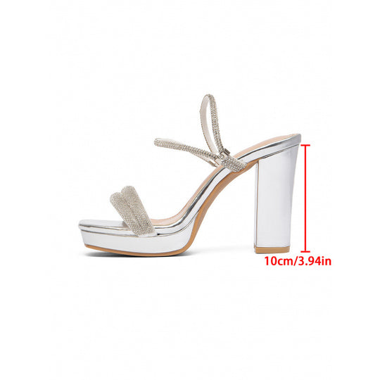 Damen Sandalen mit hohen Blockabsätzen und Glitzerdetails EB