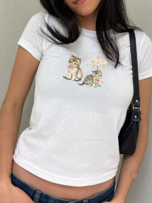 Damen Crop-T-Shirt mit kreativem Skelettdesign und inspirierendem Schriftzug EB