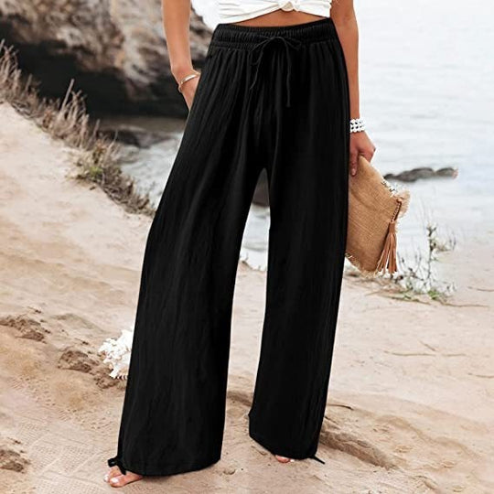 Damen weite Sommerhose mit elastischem Bund und Bindegürtel EB