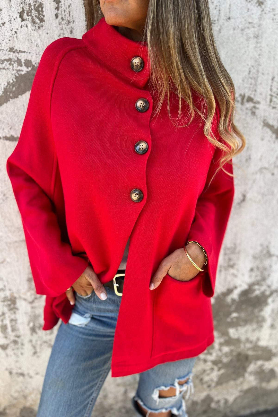 EB | Turtleneck Knopf Strickstrickjacke Jacke