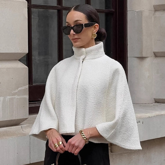 Damen Oversized Wollcape mit hohem Kragen und Knopfdetail EB
