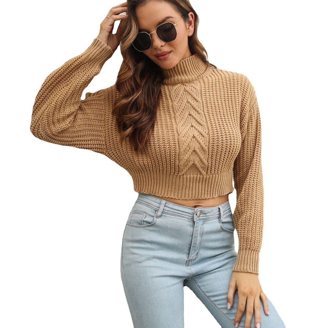 Damen Cropped Strickpullover mit strukturiertem Zopfmuster EB