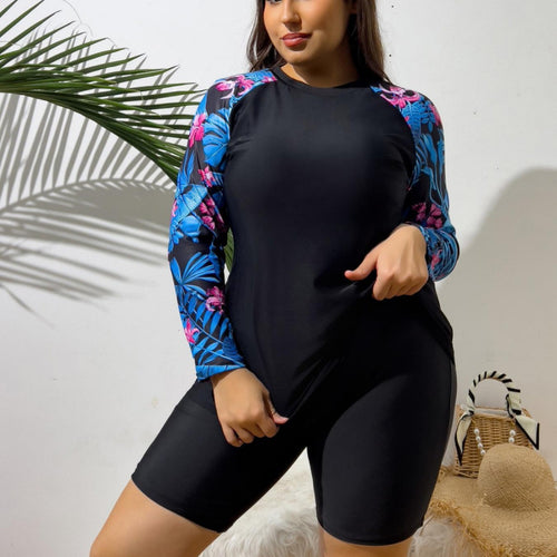 Damen UV-Schutz Schwimmanzug mit langen Ärmeln und Shorts EB