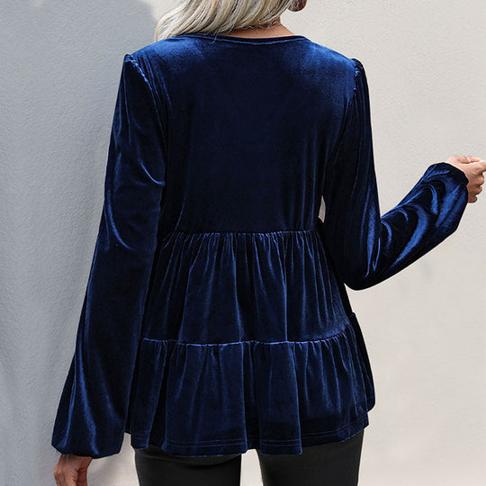 Damen Viskose Bluse mit Volant und V-Ausschnitt EB
