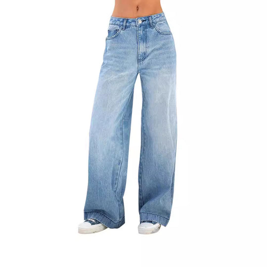 Damen weite Jeans mit hohem Bund und lässigem Schnitt EB