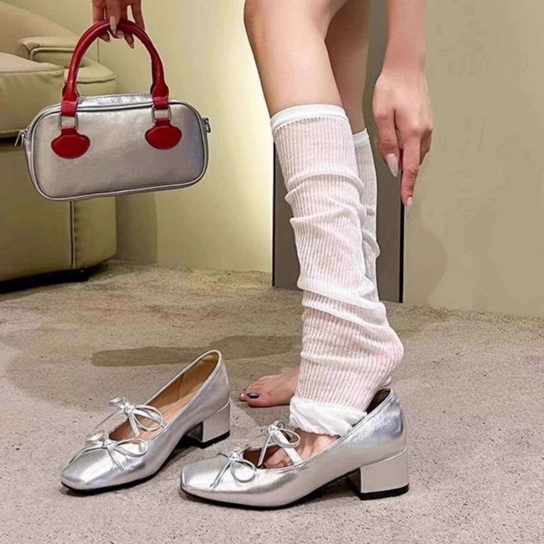 Damen elegante Ballerinas mit Schleifenverzierung EB