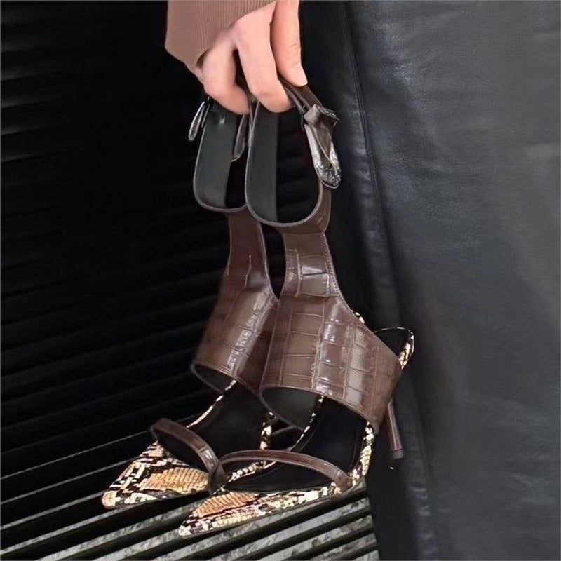 Damen Slingback High Heel Sandalen mit auffälligem Krokodilleder-Design EB