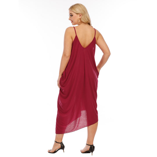 Damen lässiges Maxikleid mit tiefem V-Ausschnitt und Seitentaschen EB