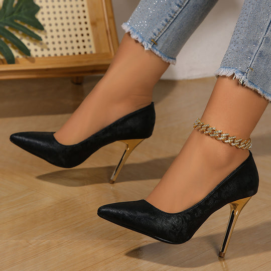 Damen klassische High Heels mit filigranem Design und Glanz-Akzenten EB