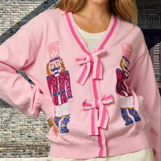 Damen Strickjacke mit funkelnden Details und raffinierten Schleifen EB