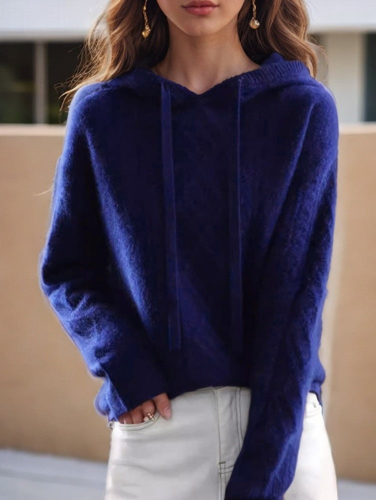 Damen nan kuscheliger Kapuzenpullover aus Kaschmirmischung mit Zopfmuster und Oversize-Schnitt EB
