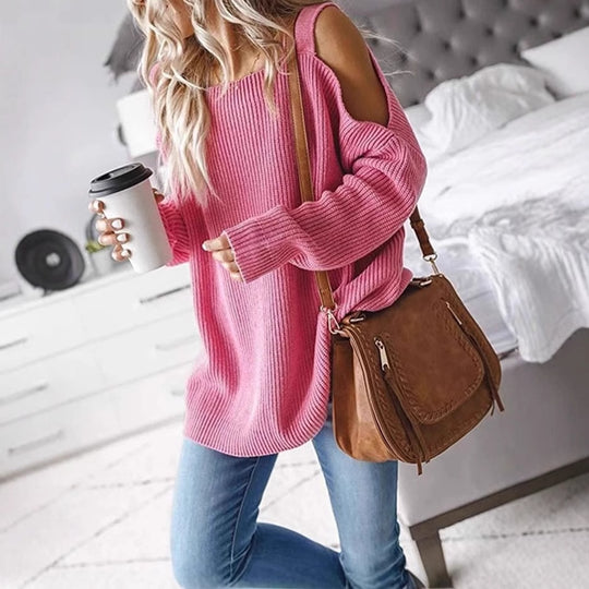 Damen Off-Shoulder Strickpullover mit weichem Material und lässigem Schnitt EB