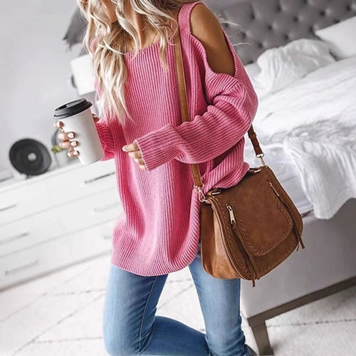 Damen Off-Shoulder Strickpullover mit weichem Material und lässigem Schnitt EB