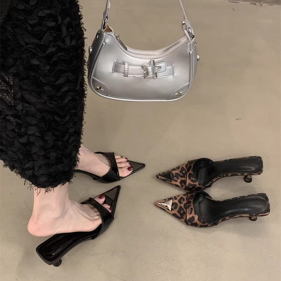 Damen schicke Slingback Mules mit modischem Leopardenprint EB