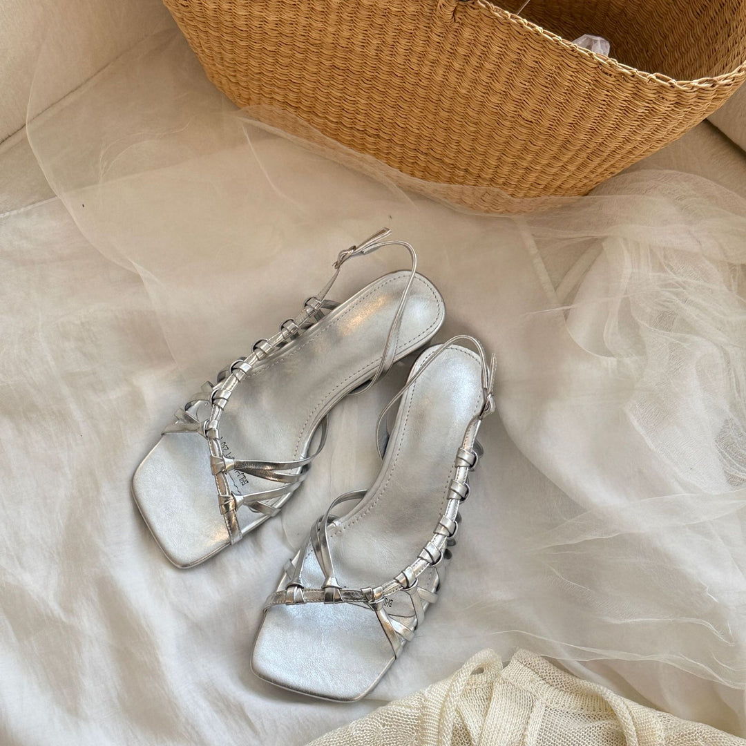 Damen Elegante Slingback-Sandalen mit schimmerndem Obermaterial und modischem Riemendesign EB