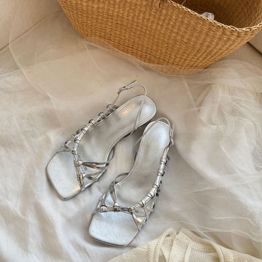 Damen Elegante Slingback-Sandalen mit schimmerndem Obermaterial und modischem Riemendesign EB