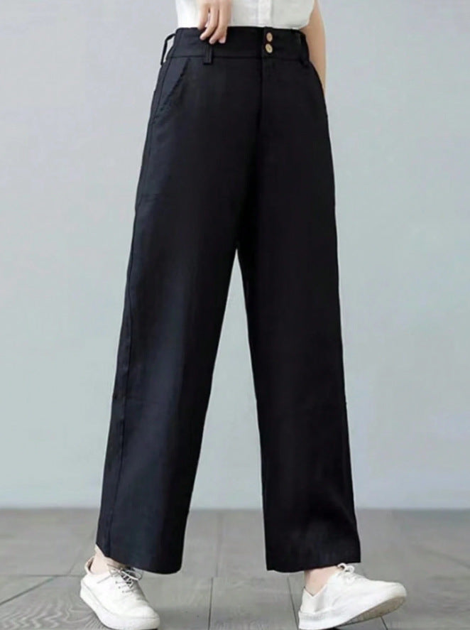 Damen Weite Leinenhose mit elastischem Bund und praktischen Seitentaschen EB
