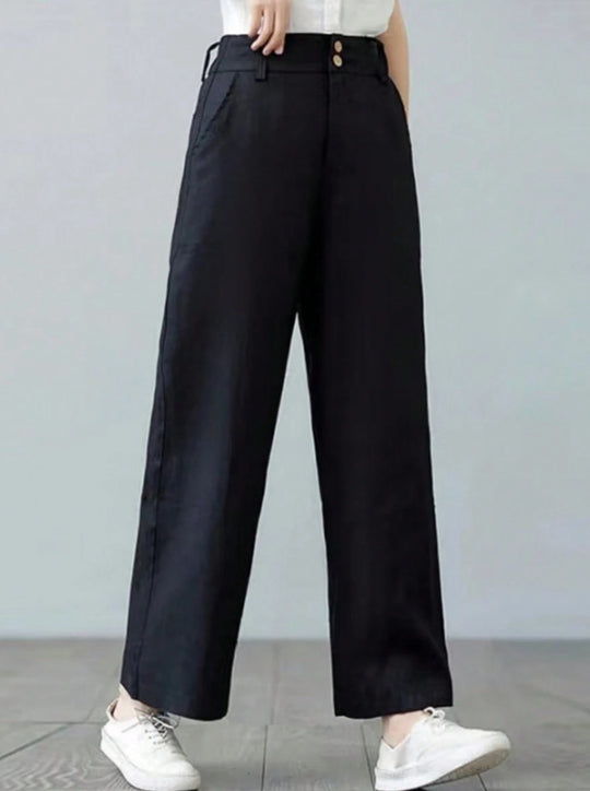 Damen Weite Leinenhose mit elastischem Bund und praktischen Seitentaschen EB