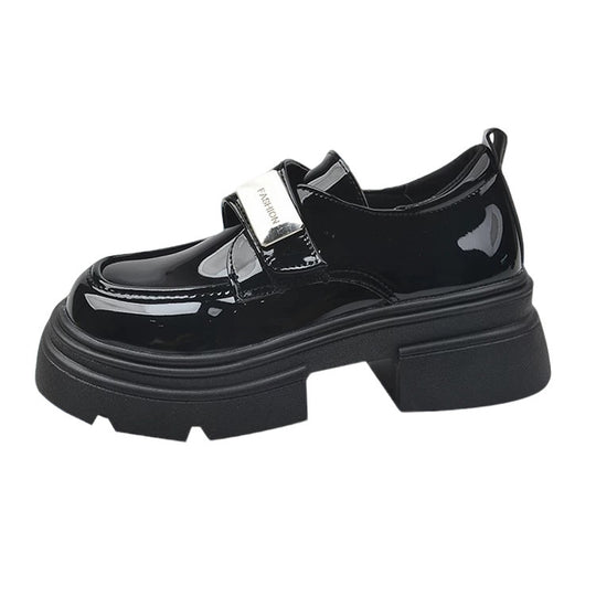 Damen Modische Schnürung Slipper mit glänzender Oberfläche und robustem Profil EB