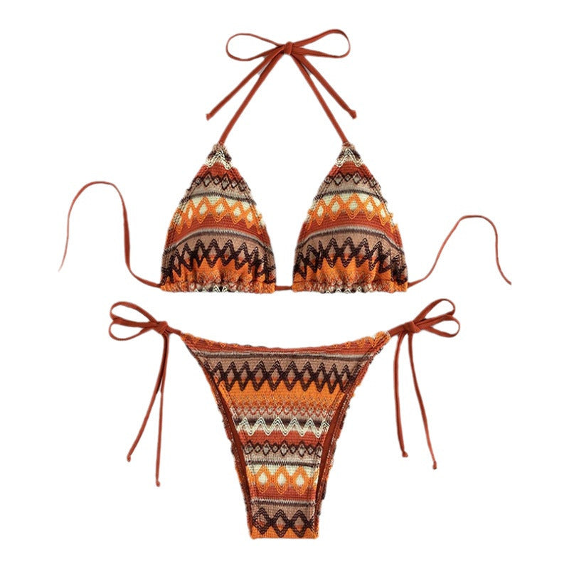 Damen Triangel-Bikini mit trendigem Ethno-Muster und verstellbaren Bindebändern EB