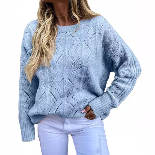 Damen eleganter Strickpullover mit filigranem Muster EB