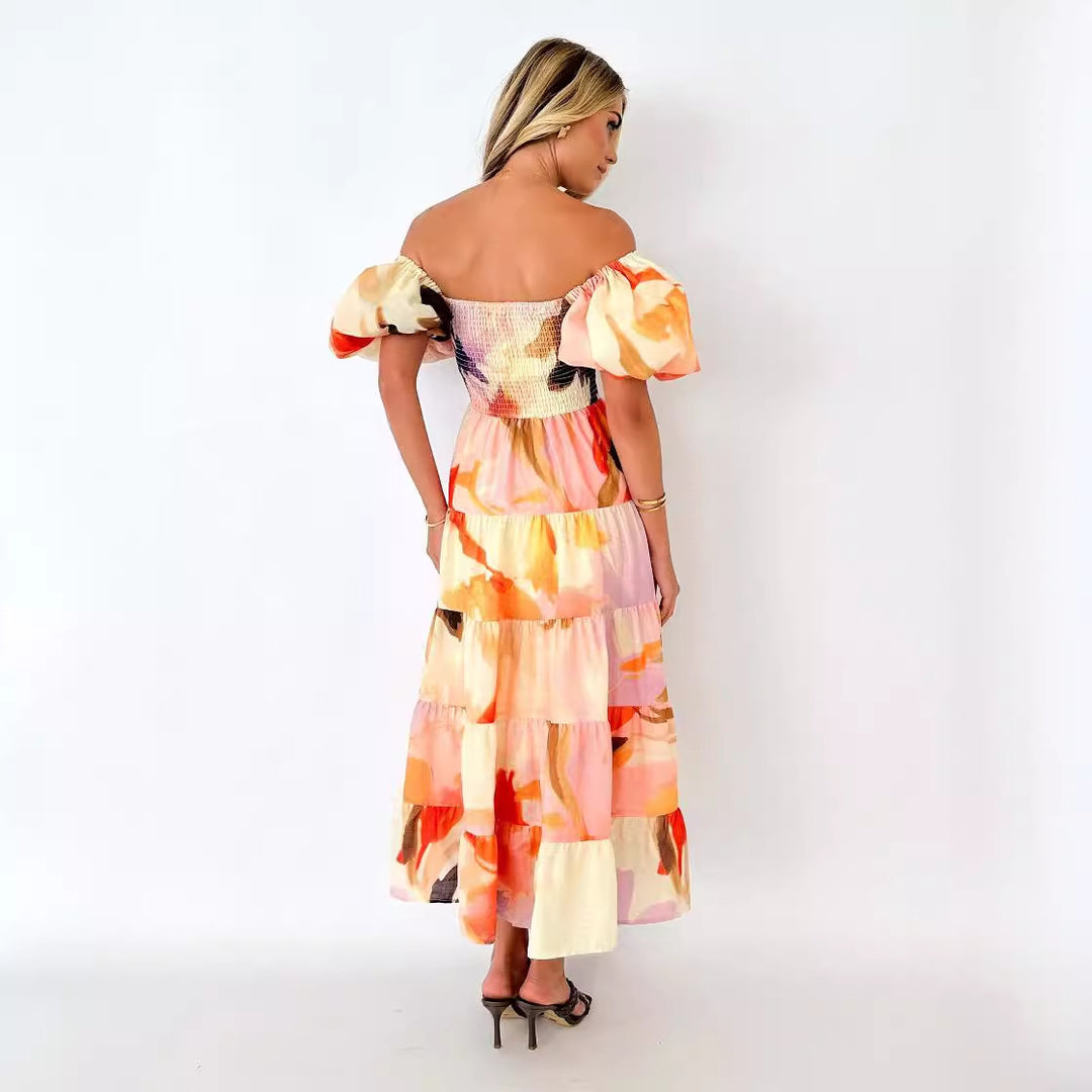 Damen Maxikleid mit Puffärmeln und floralem Smocking EB