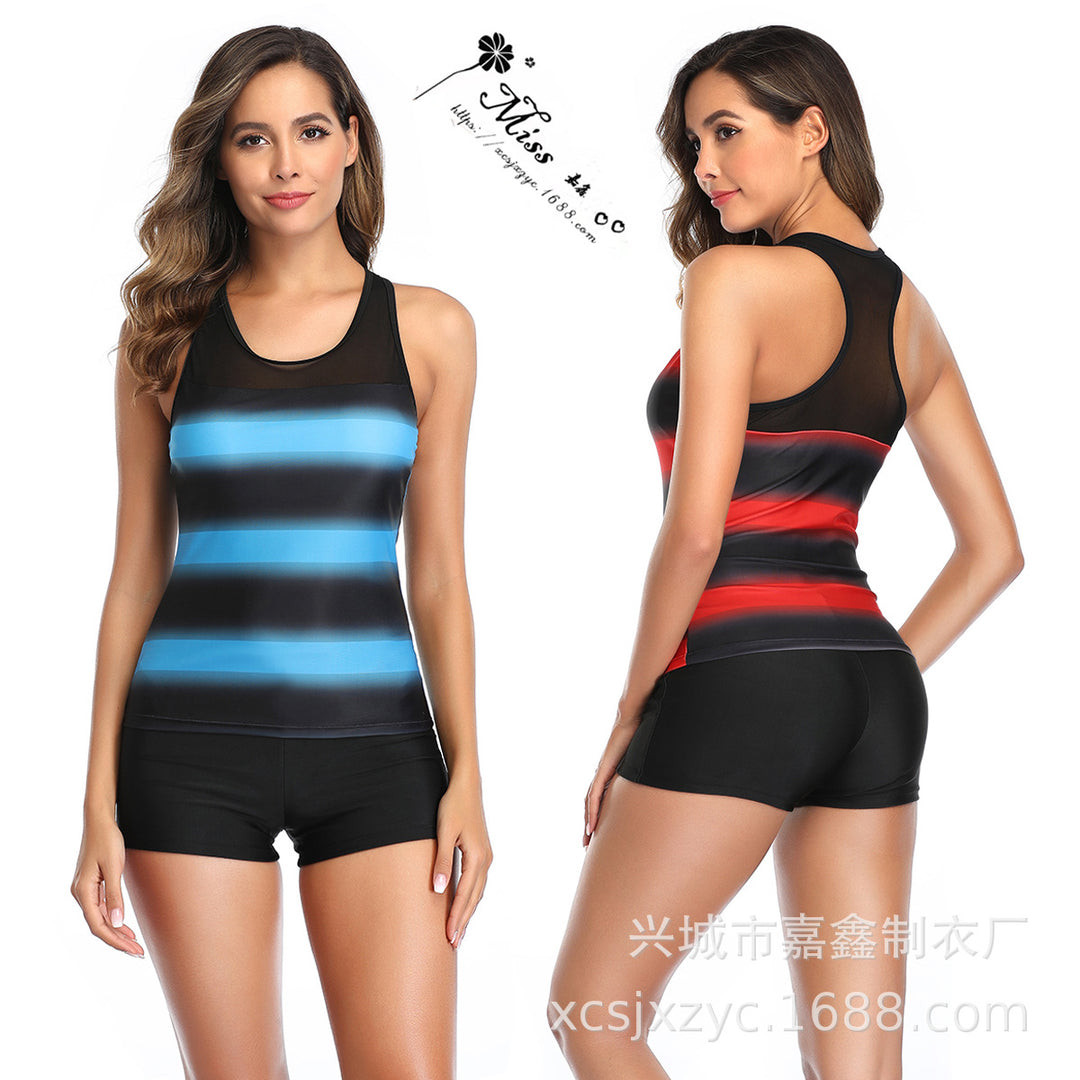 Damen Sportlicher Tankini mit Stilvollem Streifenmuster EB