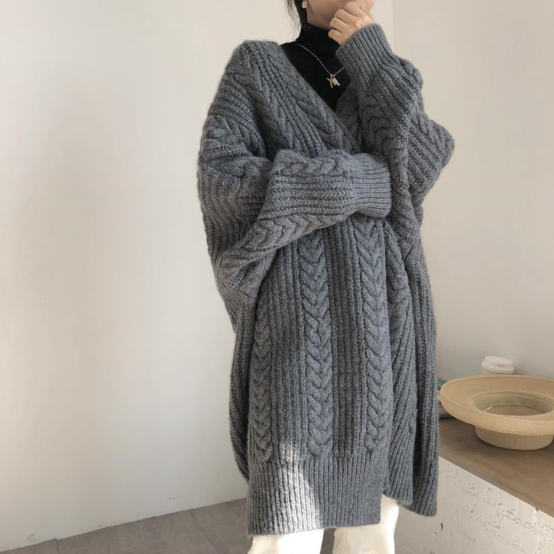 Damen Grober Strickcardigan mit oversized Schnitt und Rautenmuster EB