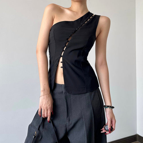 Damen Asymmetrisches Blusenshirt mit Knopfdetails EB