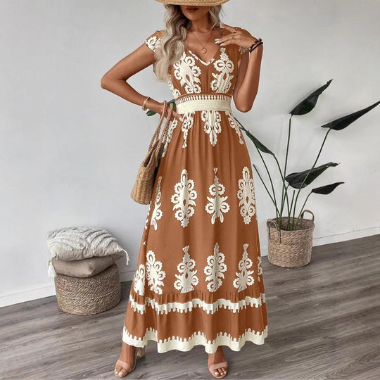 Damen Maxikleid mit floralem Muster und V-Ausschnitt EB