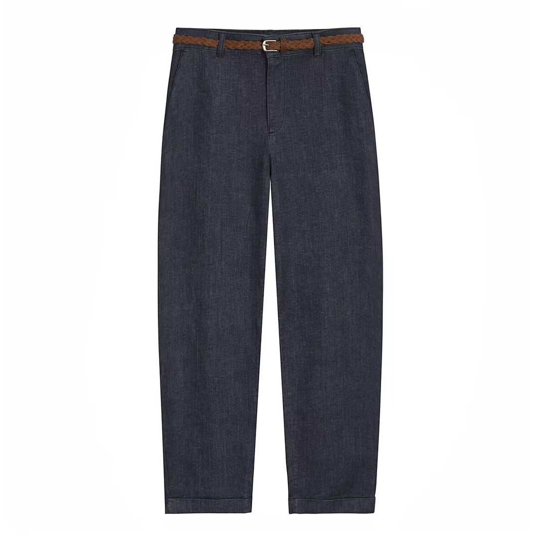 Damen Chinohose mit geflochtenem Gürtel und geradem Schnitt EB