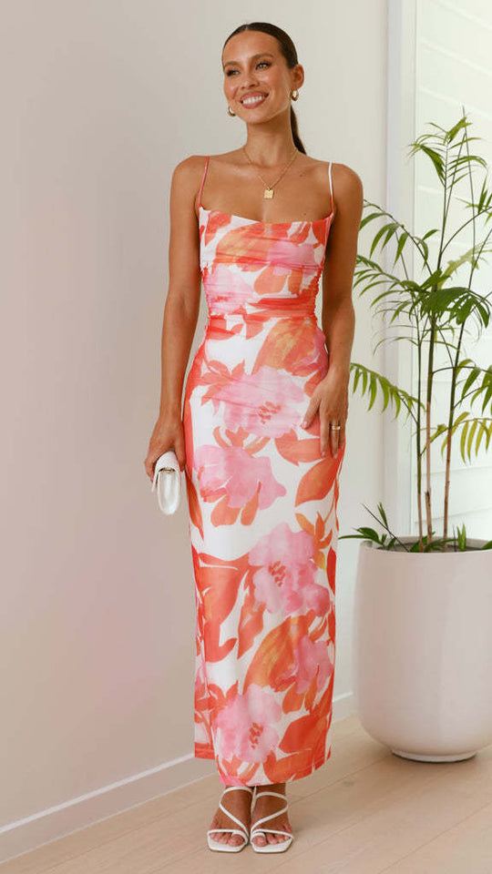 Damen Figurbetontes Maxikleid mit zartem Blumendruck EB