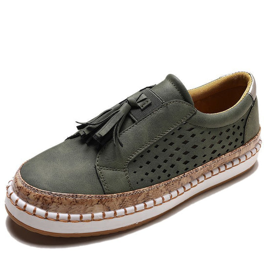 Damen perforierter Tassel-Slip-On Loafer mit Korkoptik-Plateau und gepolstertem Komfortfußbett EB
