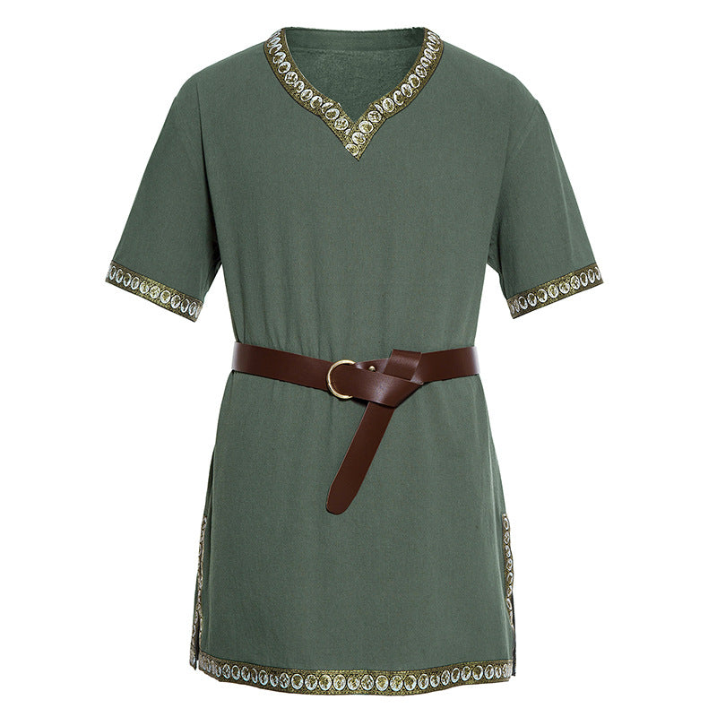 Damen Mittelalterliches Kleid mit dekorativem Kragen und Gürtel EB