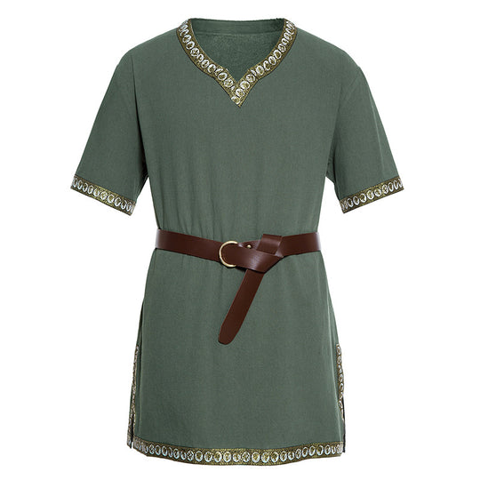 Damen Mittelalterliches Kleid mit dekorativem Kragen und Gürtel EB