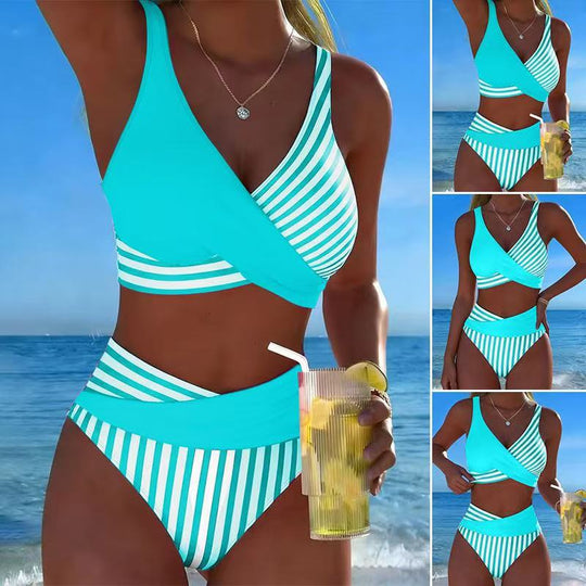 Damen Sportlicher Zweiteiliger Badeanzug mit asymmetrischem Design EB