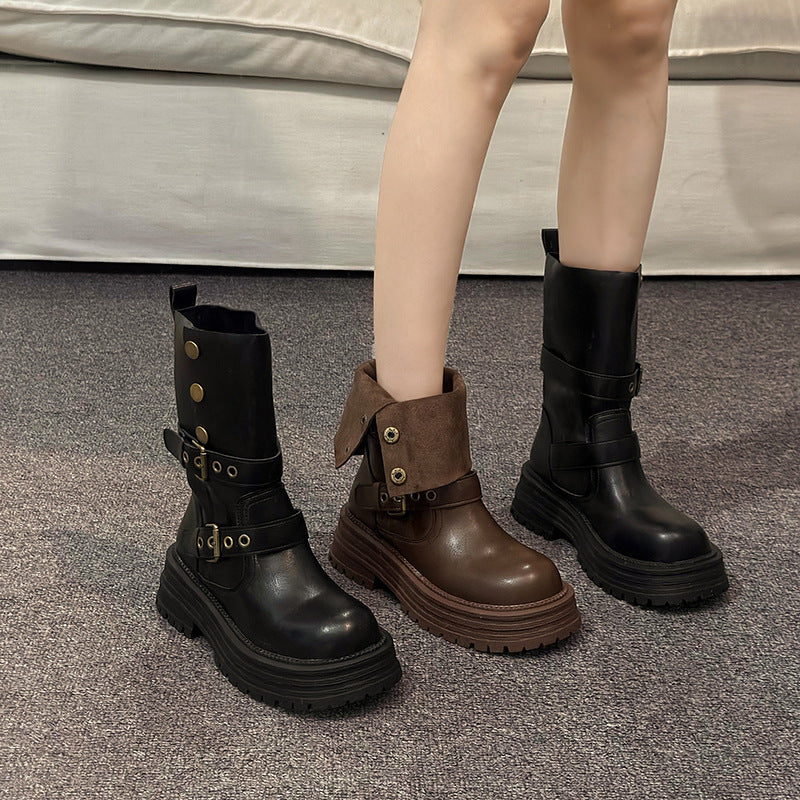 Damen Stiefeletten mit modischen Schnallen und robuster Plateausohle EB