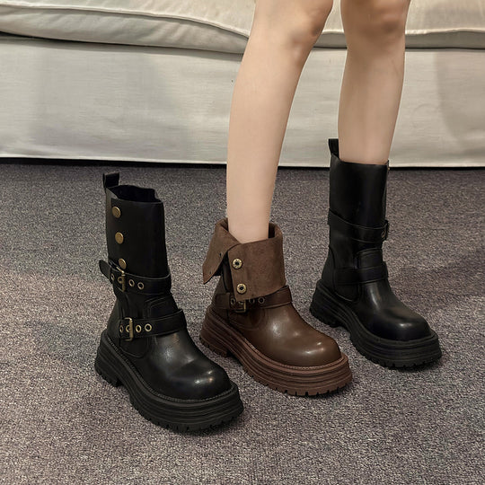 Damen Stiefeletten mit modischen Schnallen und robuster Plateausohle EB