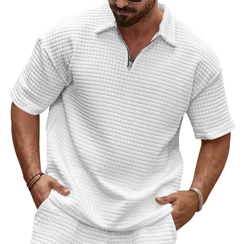 Herren Kurzarm-Henley-T-Shirt mit strukturiertem Design und modischem Kragen EB