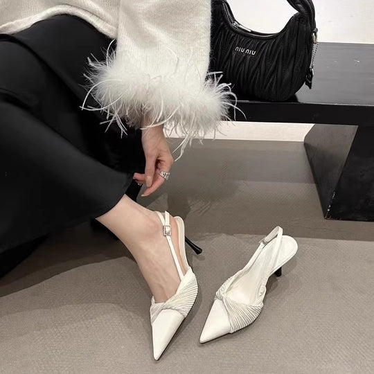 Damen elegante Slingback Pumps mit Rüschendesign EB