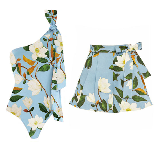 Damen Einseitiger Badeanzug mit floralem Design und elegantem Schleifen-Detail EB