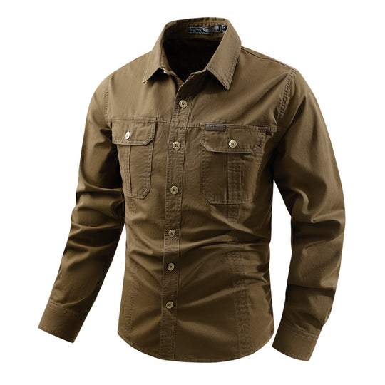 Herren nan lässiges militärisches Hemd mit Brusttaschen und Baumwoll-Twill EB