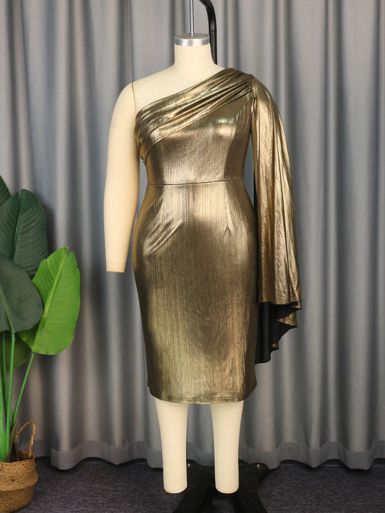 Damen Glamouröses One-Shoulder Abendkleid mit schimmerndem Stoff EB