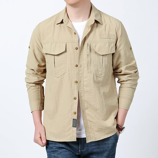 Herren  langärmeliges Fieldshirt aus leichtem Ripstop mit multifunktionalen Brusttaschen und verdecktem Reißverschluss EB