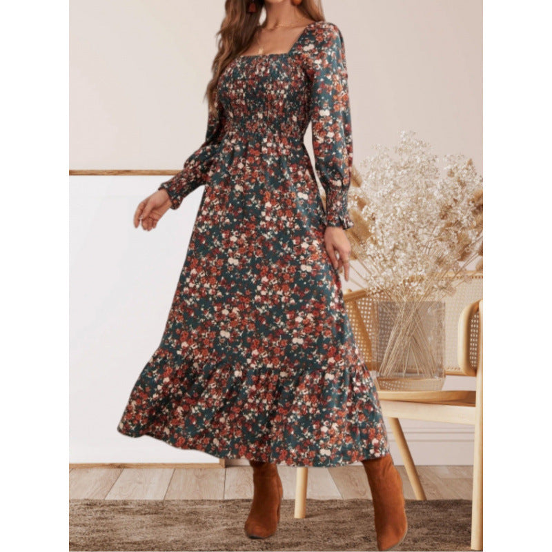 Damen Maxikleid mit Rüschendetails und floralem Design EB