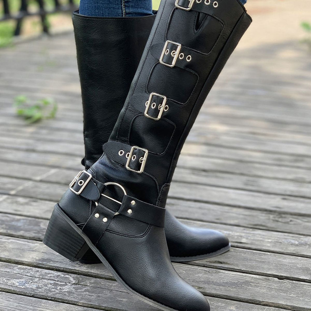 Damen modische Stiefel mit dekorativen Schnallen EB
