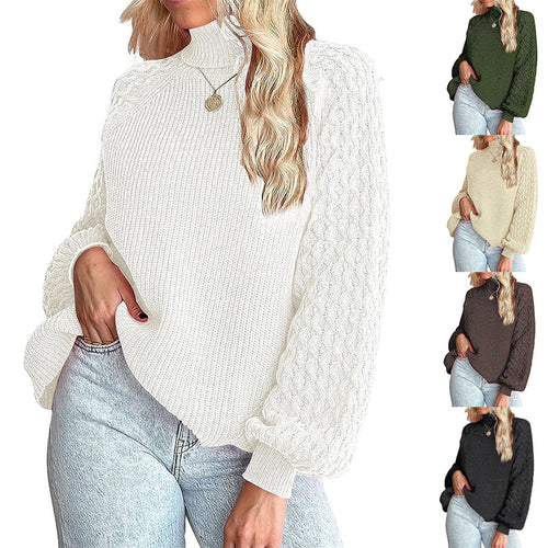 Damen Grobstrickpullover mit Stehkragen und Strukturmuster EB